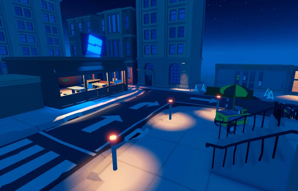 Thành phố cảng về đêm dựng bằng Roblox Studio